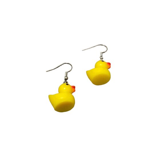Retro Novelty Synthetic Resin Yellow Rubber Duck Dangle Earrings - Picture 2 of 3